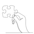 hand with puzzle sketch, continuous line drawing, vector
