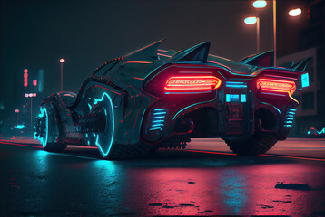 Wall Mural - Sports cyberpunk futuristic car on a neon cyberpunk background in the style of the 80s	