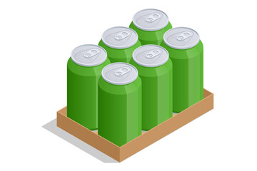 Isometric Cans of beer isolated on white. Aluminum cans. Isolated beer pack, alcoholic drink.