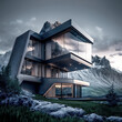 Architektur Konzept Brainstorming Skizze moderne Bauform der Zukunft eines Haus oder Bauwerk mit viel Glas Digital Art  Hintergrund Backdrop mit Generative AI erstellt