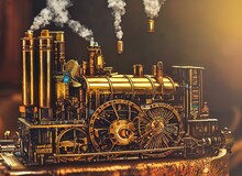 Steam Engine Invention. Fictional Artist Depiction