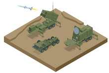 Isometric Mobile Surface-to-air Missile Or Anti-ballistic Missile System MIM-104 Patriot. American Surface-to-air Missile System Developed By Raytheon To Protect Strategic Targets