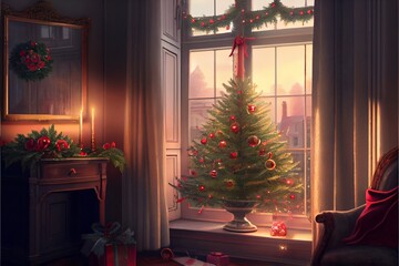 Wall Mural - Generative AI render of a christmas tree