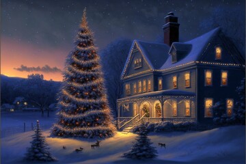 Wall Mural - Generative AI render of a christmas tree