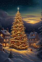Wall Mural - Generative AI render of a christmas tree