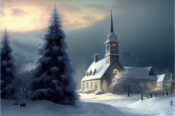 Wall Mural - Generative AI render of a christmas tree