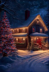 Wall Mural - Generative AI render of a christmas tree