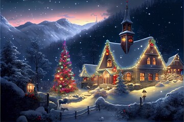 Wall Mural - Generative AI render of a christmas tree