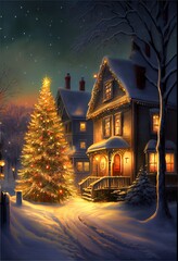 Wall Mural - Generative AI render of a christmas tree