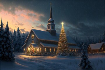 Wall Mural - Generative AI render of a christmas tree