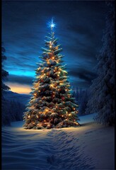 Wall Mural - Generative AI render of a christmas tree