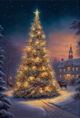 Wall Mural - Generative AI render of a christmas tree