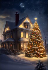 Wall Mural - Generative AI render of a christmas tree