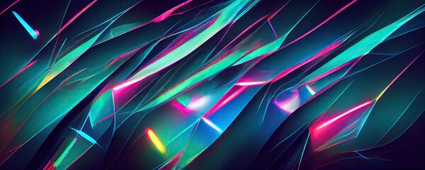 Wall Mural - Abstract Neon Synthwave vaporwave background banner (Generative Ai Art)