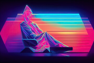 Canvas Print - abstract retro vaporwave meditation figure neon futuristic music background banner (generative ai art)