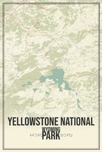 Retro US City Map Of Yellowstone National Park, Wyoming. Vintage Street Map.