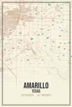 Retro US City Map Of Amarillo, Texas. Vintage Street Map.