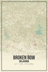 Wall Mural - Retro US city map of Broken Bow, Oklahoma. Vintage street map.