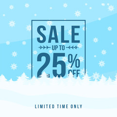 Wall Mural - Winter sale up to 25% off. Winter sale banner template design with up to 25 percent off. Super Sale, end of season special offer banner. vector illustration