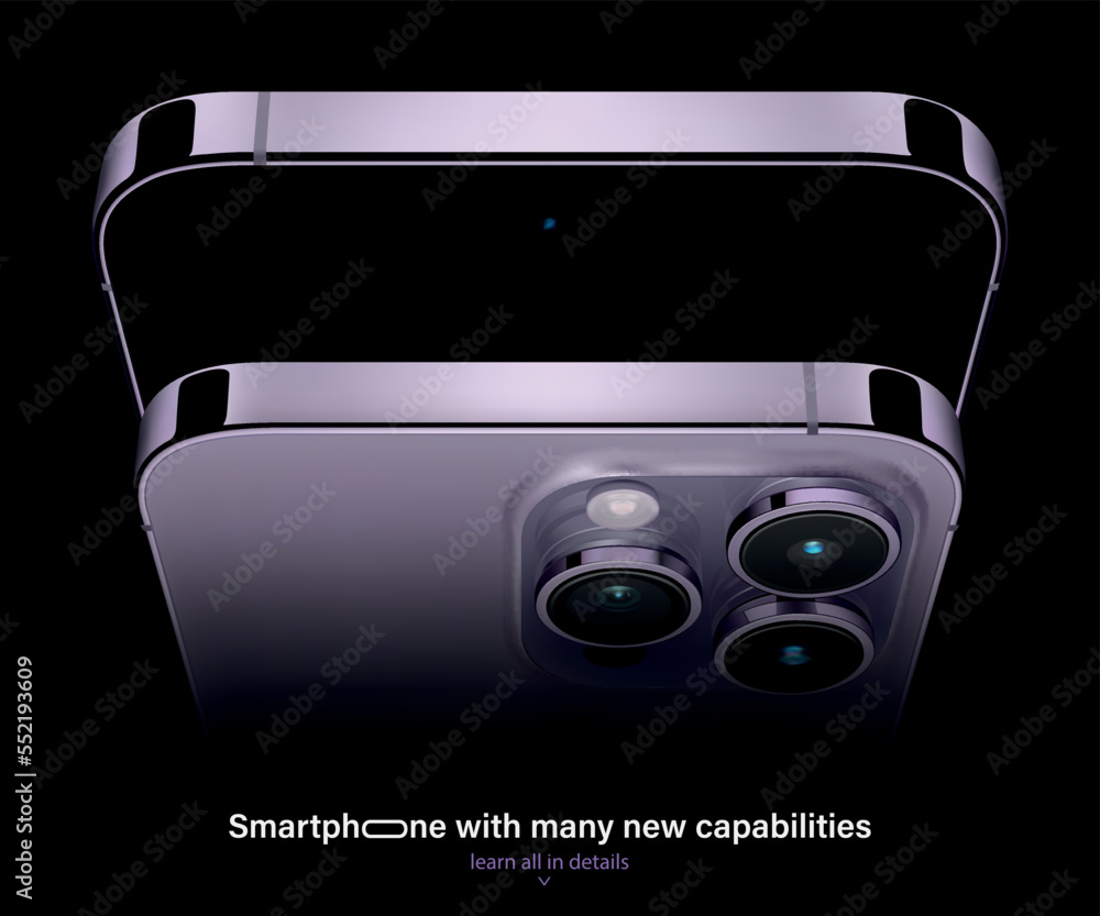 new frameless smartphone purple color with black screen saver top view ...