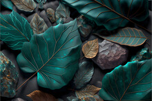Dark Black And Blue Leaves On The Ground, Background Image Generative Ai Illustration