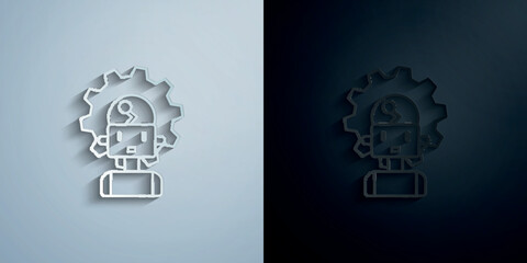 Wall Mural - Machine robot smart concept line paper icon with shadow vector illustration