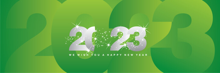 Sticker - We wish you a Happy New Year 2023 shining sparkler firework silver white lucky green greeting card