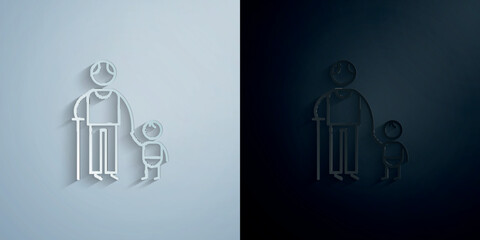 Sticker - Grandfather, grandson paper icon with shadow vector illustration