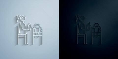 Wall Mural - Motherhood, feed, baby paper icon with shadow vector illustration