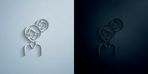 Wall Mural - Mother think baby concept line paper icon with shadow vector illustration