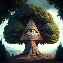 A Tree With An All Seeing Illuminati Eye In It