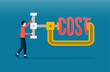 Cost reduction, cost optimization, cost efficiency concept. Businessman squeeze the word cost.