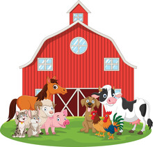 Cartoon Farm Animals In The Barnyard