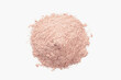 Pink protein powder isolated on white background. Top view