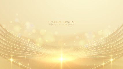 Luxury background with golden lines, sparkle glowing effect and bokeh decoration. Elegant style design concept