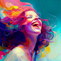 Portrait of a woman laughing. Generative AI