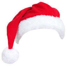 Christmas Santa Hat Isolated Cutout PNG On Transparent Background. Designed To Easily Put On Persons Head.