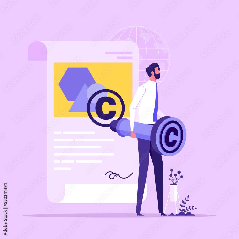 Man holding stamp with copyright symbol. Concept of copyrighted work ...