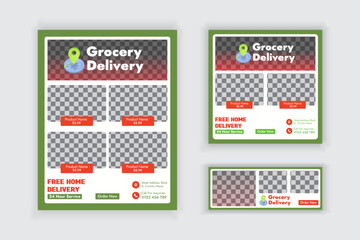 Wall Mural - Creative Modern Grocery Flyer Social Media Post and Web Banner Template Design