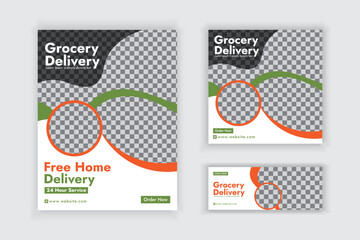 Wall Mural - Creative Modern Grocery Flyer Social Media Post and Web Banner Template Design