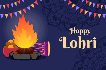 Wall Mural - flat design happy lohri illustration banner