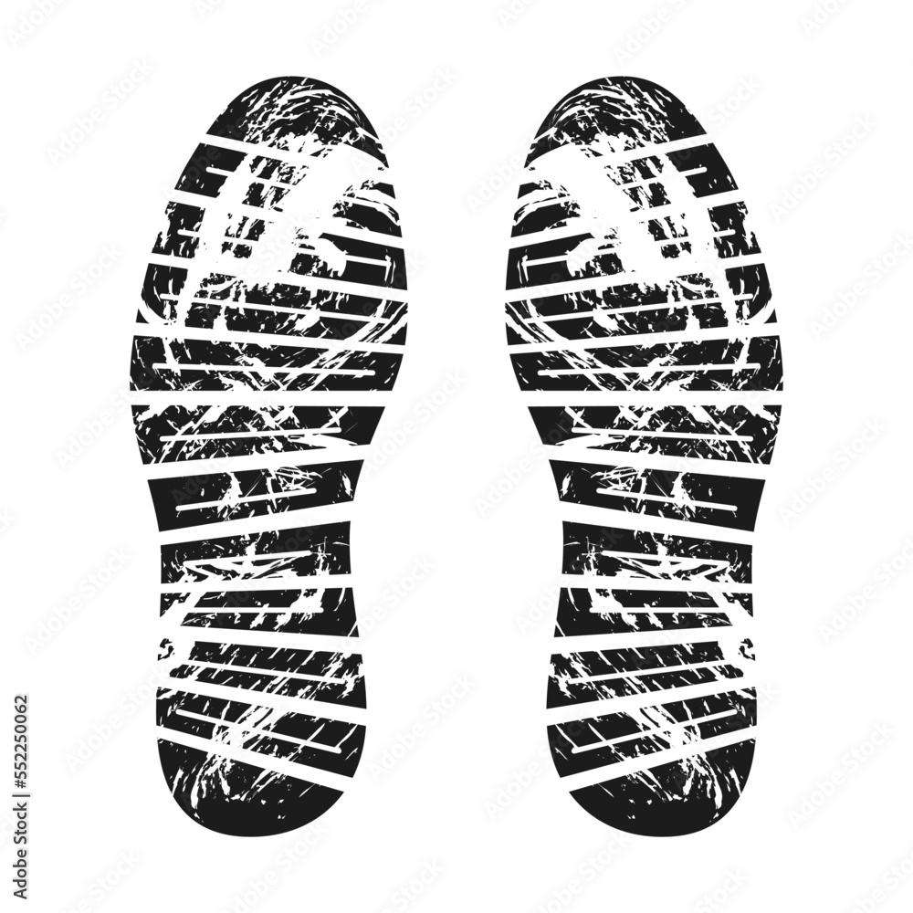 Grunge silhouette of boots footprint vector illustration. Imprint of ...