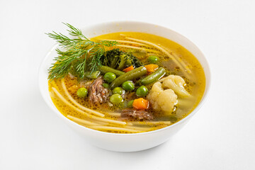 Sticker - beef soup with noodle and vegetables