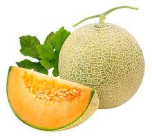 Yellow Melon Or Cantaloupe On White Background, Sweet Melons  On White Background PNG File.