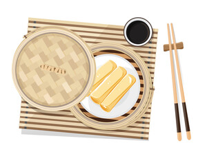 Wall Mural - Dim sum illustration vector of Chinese food, Asian food Dim sum in Steamer