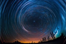 nighttime long exposure astrophotography of the sky, stars swirling in the void	
