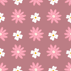 Wall Mural - Floral Vector Seamless Pattern in Flat Style for Fabric, Wrapping Paper, Postcards, wallpaper