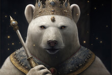 Portrait Of A White Bear Wearing A Crown And Holding A Sceptre,digital Art,illustration,Design,vector,art