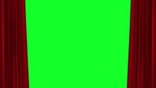 Opening Wavy Red Curtain On Green Screen Background For Circus, Theater, Cinema Or Opera Performance