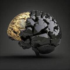 Wall Mural - shiny gold and stone human brain created by generative ai